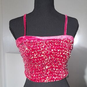 Allegra K Hot Pink Sequin Velvet Cami Top